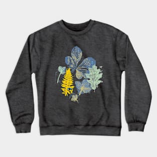 forest leaves gelli print - blue-yellow Crewneck Sweatshirt